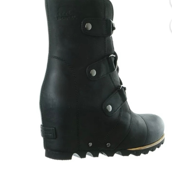 Sorel Black Leather Wedge Lace Up Women’s Size 8.5 - Picture 3 of 14